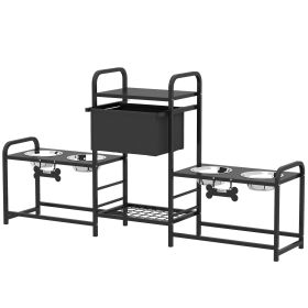 3 Height Adjustable Dog Bowl Stand with 2 Feeding Stations, Black