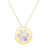 14k Yellow Gold Necklace with Dog Paw Print Symbol in Mother of Pearl - 16 inches