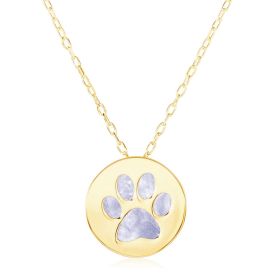 14k Yellow Gold Necklace with Dog Paw Print Symbol in Mother of Pearl - 16 inches