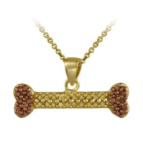 18k Two-Tone Rose Gold over Silver Champagne Diamond Accent Dog Bone Necklace - PG11565M6