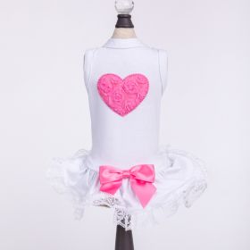 Puff Heart Lace Dog Dress (Color: Hot Pink, Size: XS)