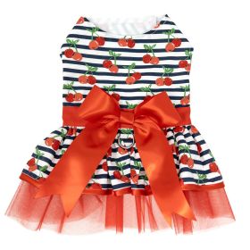 Cherry Stripe Harness Dress with Matching Leash (Size: X-Small)