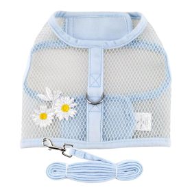 Cool Mesh Dog Harness with Leash (Color: Blue Daisy, Size: X-Small)