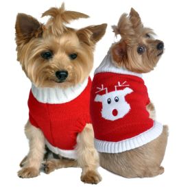 Combed Cotton Red Rudolph Holiday Dog Sweater (Size: XX-Small)