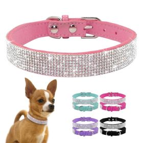 Dog Collar Crystal Glitter Rhinestone Pet Collars Zinc Alloy Buckle Collar For Small Medium Dogs Chihuahua Pug (Color: Pink, Size: M)