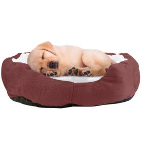 Pet Dog Bed Soft Warm Fleece Puppy Bed Dog Cozy Nest Sofa Bed Cushion For S/M Dog (Color: Brown)