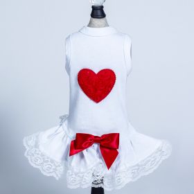 Puff Heart Lace Dog Dress (Color: Red, Size: SM)