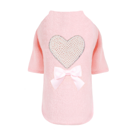 Pearl Heart Dog Sweater (Color: Peach, Size: LG)