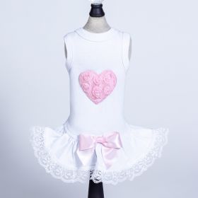 Puff Heart Lace Dog Dress (Color: Pink, Size: MD)