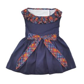 Navy Dog Dress with Plaid Ruffles (Size: X-Small)