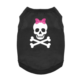 Pirate Skull with Pink Bow Dog Shirt (Color: Jet Black, Size: X-Small)