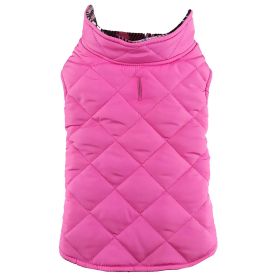 Reversible Fleece Lined Puffer Dog Coat (Color: Pink Plaid, Size: X-Small)