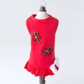 Candy Cane Dog Dress (Color: Red, Size: LG)