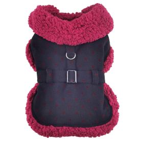 Sherpa-Lined Dog Harness Coat (Color: Black & Burgundy Dots, Size: X-Small)