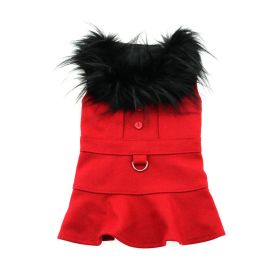 Wool Fur-Trimmed Dog Harness Coat (Color: Red, Size: X-Small)